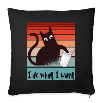Je fais ce que je veux. Drôle de verre de lait de chat - Housse de coussin décorative 45 x 45 cm - noir - Devant