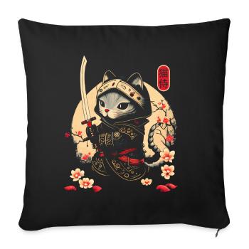 Japanische Samurai Katze Tattoo, Kawaii Ninja Katz - Sofakissenbezug 45 x 45 cm - Schwarz - Vorne