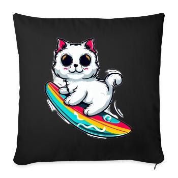 White cat on colorful surfboard - Sofa pillowcase 17,3'' x 17,3'' (45 x 45 cm) - black - Front