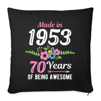 Fabriqué en 1953 Floral 70e anniversaire - Housse de coussin décorative 45 x 45 cm - noir - Devant