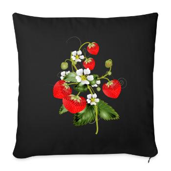 Plante de fraises en filigrane avec fleur de fraises - Housse de coussin décorative 45 x 45 cm - noir - Devant