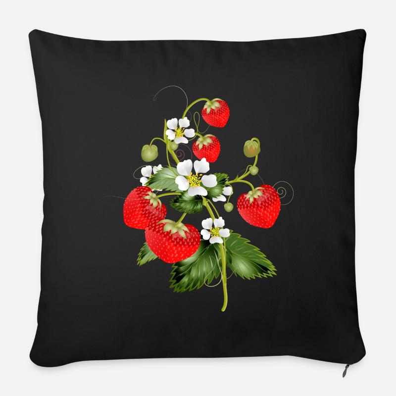 filigrane Erdbeeren Pflanze mit Erdbeeren Blüte - Sofakissenbezug 45 x 45 cm - Schwarz