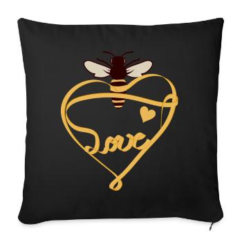 stylized bee with yellow ribbon and lots of love - Sofa pillowcase 17,3'' x 17,3'' (45 x 45 cm) - black - Front