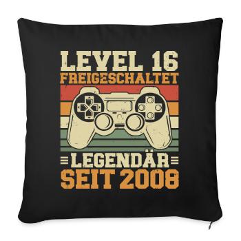 Niveau 16 Débloqué Légendaire depuis 2008 - Housse de coussin décorative 45 x 45 cm - noir - Devant