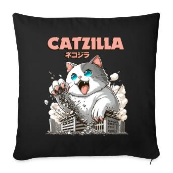 Catzilla Chat Drôles d’animaux - Housse de coussin décorative 45 x 45 cm - noir - Devant