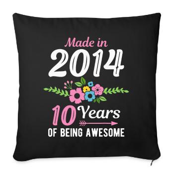 Fabriqué en 2014 Floral 10e anniversaire 10 ans - Housse de coussin décorative 45 x 45 cm - noir - Devant