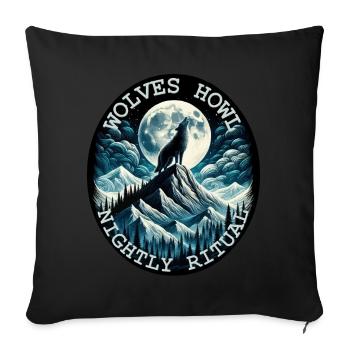 MOONLIT WOLF HOWL NIGHTLY RITUAL, WILDERNESS - Sofa pillowcase 17,3'' x 17,3'' (45 x 45 cm) - black - Front