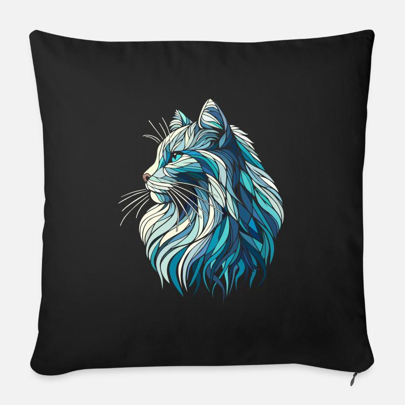 Blue cat head, geometric art, polygons - Sofa pillowcase 17,3'' x 17,3'' (45 x 45 cm) - black