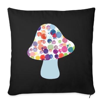 Champignon porte-bonheur d’automne points colorés pour enfants - Housse de coussin décorative 45 x 45 cm - noir - Devant