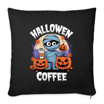 Momie avec citrouille et café d’Halloween - Housse de coussin décorative 45 x 45 cm - noir - Devant