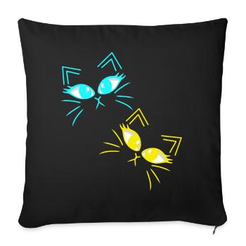Chat Chats Chaton Chat Visage des années 80 des années 90 - Housse de coussin décorative 45 x 45 cm - noir - Devant