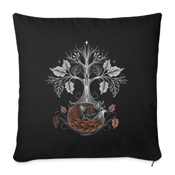 Schlafender Fuchs unter Lebensbaum - Herbstnacht - Sofakissenbezug 45 x 45 cm - Schwarz - Vorne