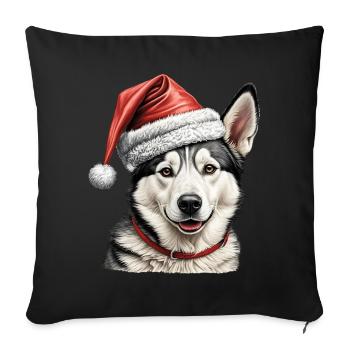 Christmas husky dog - Sofa pillowcase 17,3'' x 17,3'' (45 x 45 cm) - black - Front