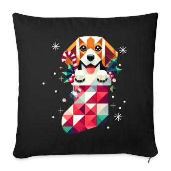 Beagle in a colorful Christmas stocking - Sofa pillowcase 17,3'' x 17,3'' (45 x 45 cm) - black - Front