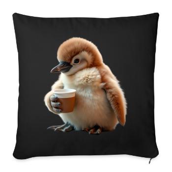 Baby Pesto Pinguin liebt es Kaffee zu trinken - Sofakissenbezug 45 x 45 cm - Schwarz - Vorne