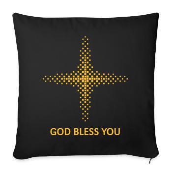 Que Dieu vous bénisse (Religion / Croix / Carrés / Or) - Housse de coussin décorative 45 x 45 cm - noir - Devant