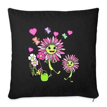 Spring Summer Flowers Flower Children Child Garden - Sofa pillowcase 17,3'' x 17,3'' (45 x 45 cm) - black - Front