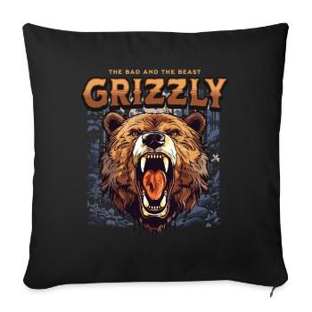 Bear Grizzly Roaring Bear Head Nature Wilderness Forest - Sofa pillowcase 17,3'' x 17,3'' (45 x 45 cm) - black - Front