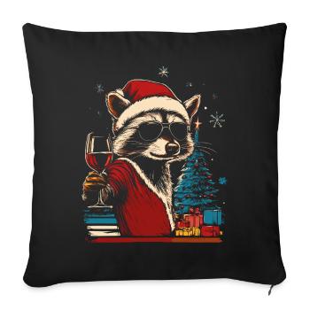 Raccoon Christmas Wine - Sofa pillowcase 17,3'' x 17,3'' (45 x 45 cm) - black - Front