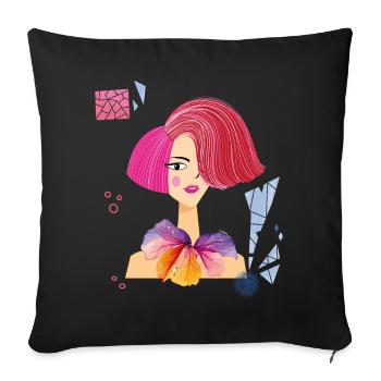 Portrait de fille - Housse de coussin décorative 45 x 45 cm - noir - Devant