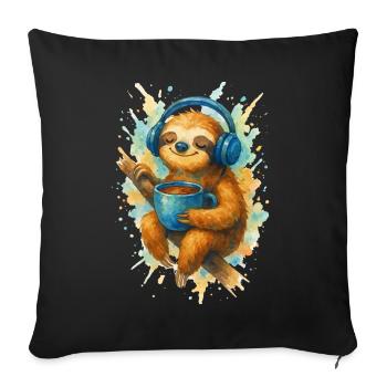 Watercolor sloth with headphones - Sofa pillowcase 17,3'' x 17,3'' (45 x 45 cm) - black - Front