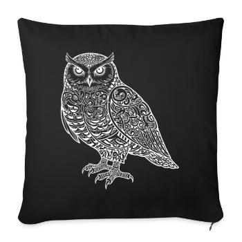 Snowy owl in ornament style white - Sofa pillowcase 17,3'' x 17,3'' (45 x 45 cm) - black - Front