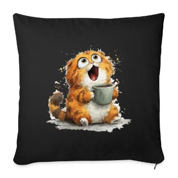 Café pour chat : Googly Eyes Latte - Housse de coussin décorative 45 x 45 cm - noir - Devant