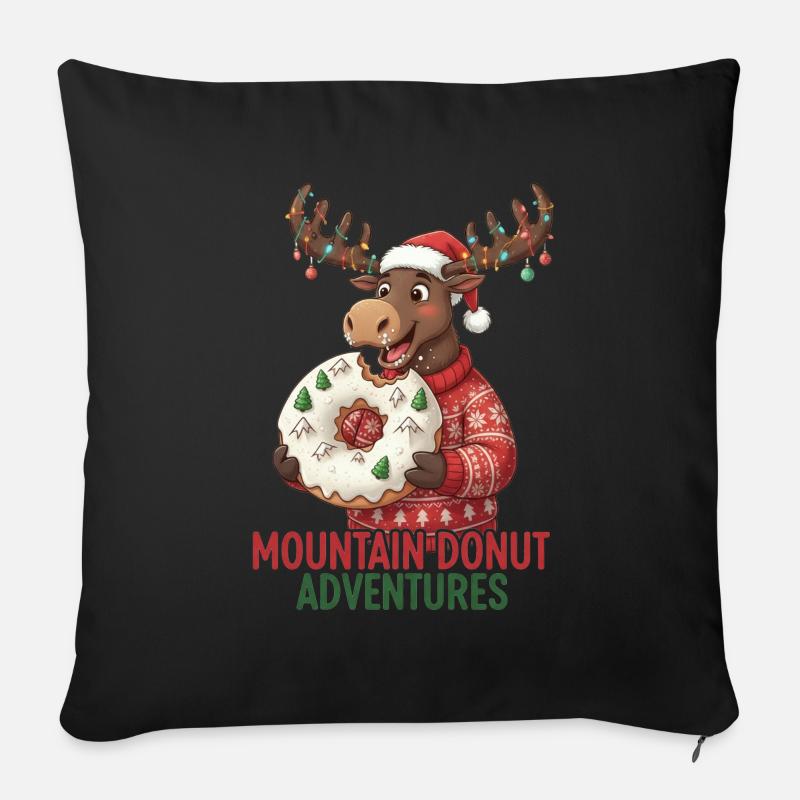 Weihnachten - lustiger Elch - Winter Donut - Sofakissenbezug 45 x 45 cm - Schwarz
