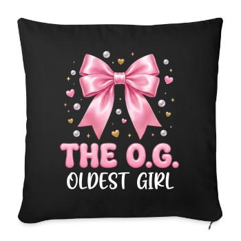 The Oldest Girl Pink Bow Family Design - Sofa pillowcase 17,3'' x 17,3'' (45 x 45 cm) - black - Front