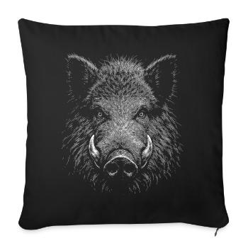Portrait de sanglier sauvage dans le style linogravure - Housse de coussin décorative 45 x 45 cm - noir - Devant
