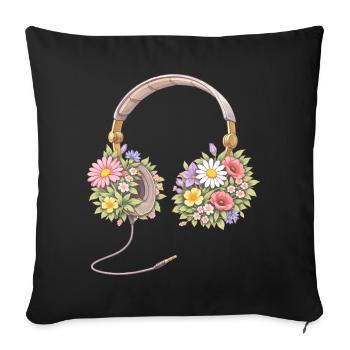 Casque avec illustration de fleurs - Housse de coussin décorative 45 x 45 cm - noir - Devant