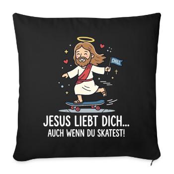 Jesus liebt dich beim Skaten - Sofakissenbezug 45 x 45 cm - Schwarz - Vorne