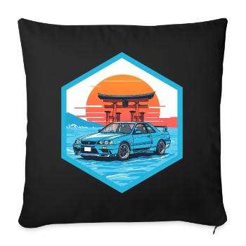 Retro 90er JDM R34 Torii Gate Japan Hex-Emblem - Sofakissenbezug 45 x 45 cm - Schwarz - Vorne