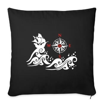 White and compass pink boat - Sofa pillowcase 17,3'' x 17,3'' (45 x 45 cm) - black - Front