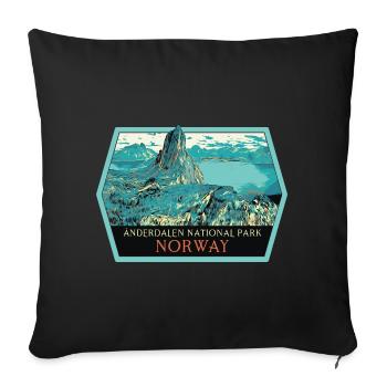 Landschaftsabzeichen Anderdalen: Norwegische Natur - Sofakissenbezug 45 x 45 cm - Schwarz - Vorne