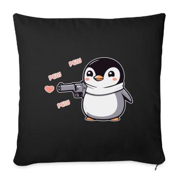 Penguin with Gun Hearts Pew Pew Pew - Sofa pillowcase 17,3'' x 17,3'' (45 x 45 cm) - black - Front