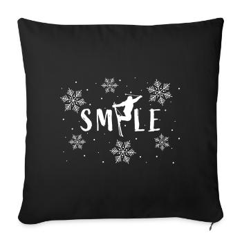 « Smile » Ski Skieur Ski Vacances Ski Neige - Housse de coussin décorative 45 x 45 cm - noir - Devant