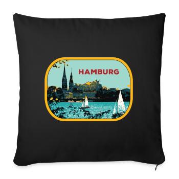 Hambourg fluvial : Illustration de Voiliers - Housse de coussin décorative 45 x 45 cm - noir - Devant