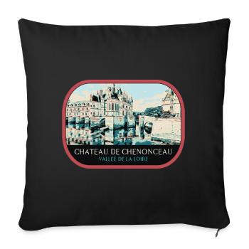 Illustration Château Chenonceau, Vallée Loire - Housse de coussin décorative 45 x 45 cm - noir - Devant