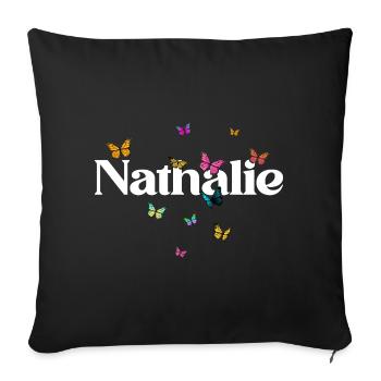 Beautiful girl's name with butterflies NATHALIE - Sofa pillowcase 17,3'' x 17,3'' (45 x 45 cm) - black - Front