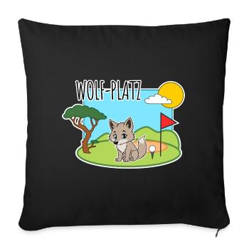 Wolf-Platz - Ein Wolf auf dem Golfplatz - Sofakissenbezug 45 x 45 cm - Schwarz - Vorne