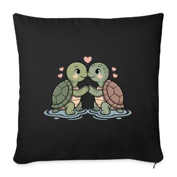 Couple de tortues amoureux animaux La Saint-Valentin - Housse de coussin décorative 45 x 45 cm - noir - Devant