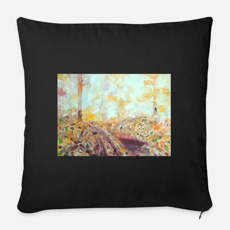 Wald-Aquarelllandschaft im Herbst - Sofakissenbezug 45 x 45 cm - Schwarz