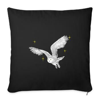 Hand gezeichnete Schneeeule mit Sternen - Sofakissenbezug 45 x 45 cm - Schwarz - Vorne