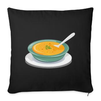 Gemüsesuppe in einem Teller mit einem Löffel - Sofakissenbezug 45 x 45 cm - Schwarz - Vorne