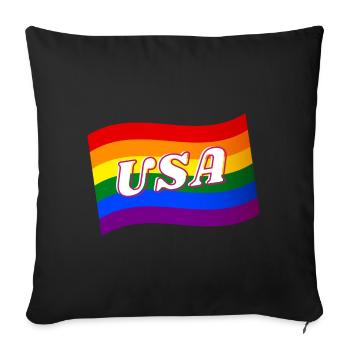 Gay Pride USA Amérique drapeau arc-en-ciel FIERTÉ LGBTQ - Housse de coussin décorative 45 x 45 cm - noir - Devant