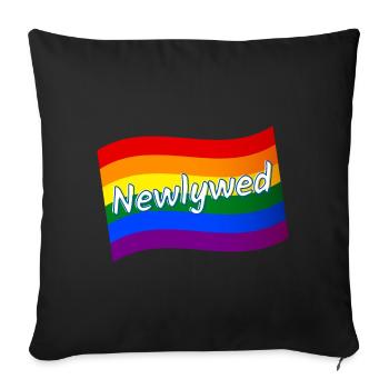 Gay pride Les jeunes mariés viennent de se marier drapeau arc-en-ciel LGBT - Housse de coussin décorative 45 x 45 cm - noir - Devant