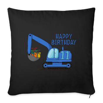 Excavator Enfants Joyeux anniversaire 11 Bleu - Housse de coussin décorative 45 x 45 cm - noir - Devant