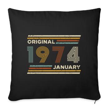 50e anniversaire janvier 1974 Vintage Original rétro - Housse de coussin décorative 45 x 45 cm - noir - Devant