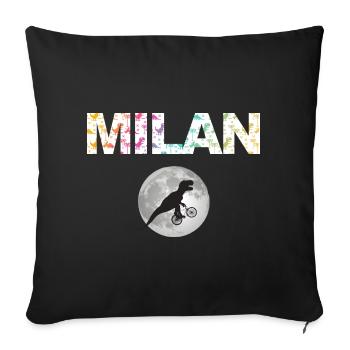 MILAN - Schöner Jungen Name mit Dinosaurier - Sofakissenbezug 45 x 45 cm - Schwarz - Vorne